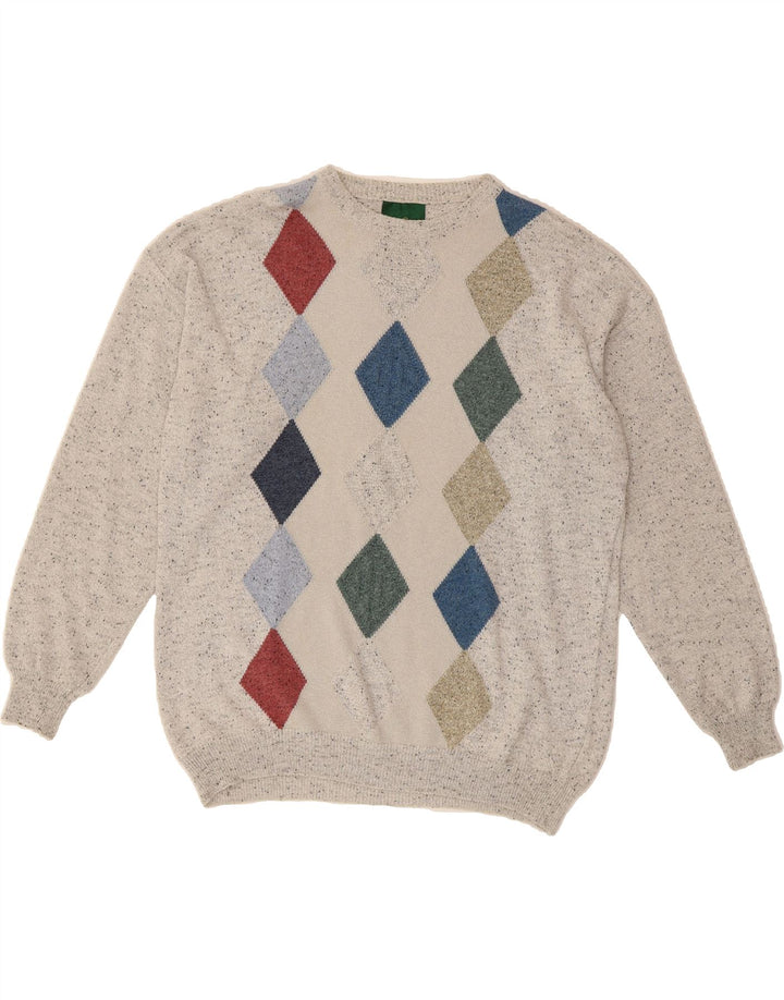 MARC GIBALDI Mens Boat Neck Jumper Sweater IT 52 Large Grey Argyle/Diamond Vintage Marc Gibaldi and Second-Hand Marc Gibaldi from Messina Hembry 