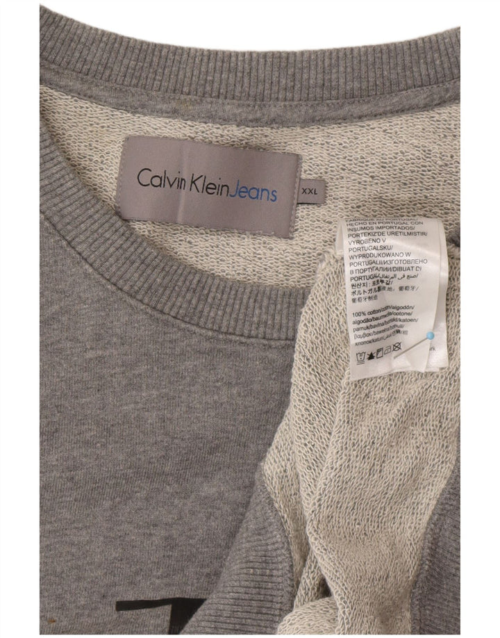 CALVIN KLEIN JEANS Ανδρικό γραφικό φούτερ Jumper 2XL Γκρι βαμβακερό
