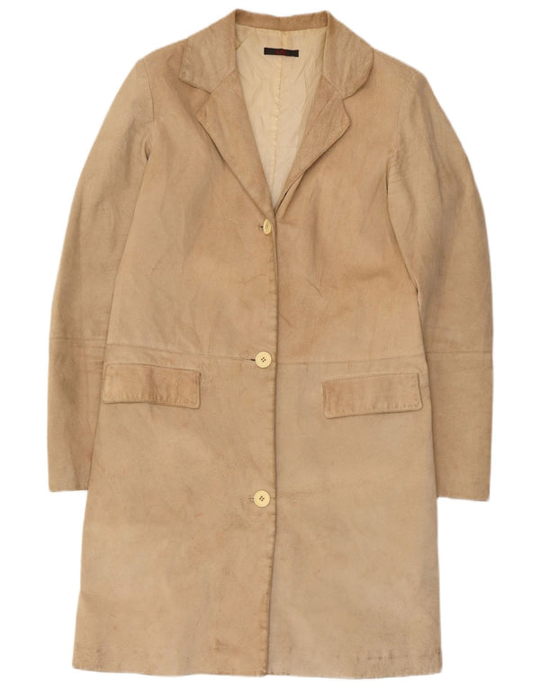 Vintage γυναικείο σουέτ πανωφόρι UK 10 Small Beige Leather