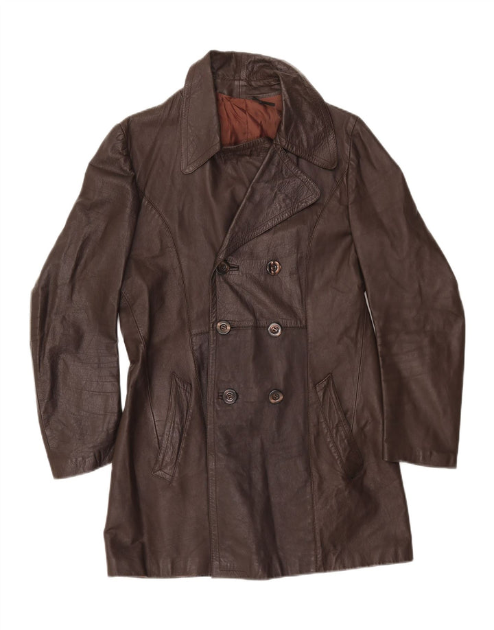 VINTAGE Γυναικείο Δερμάτινο Παλτό IT 50 XL Καφέ
