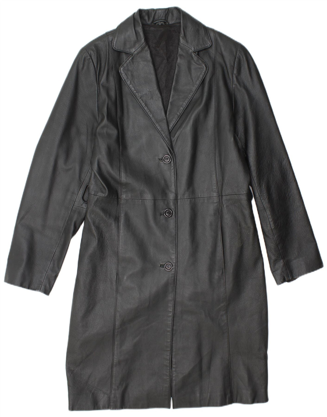 VINTAGE Γυναικείο Δερμάτινο Παλτό UK 14 Medium Black Leather