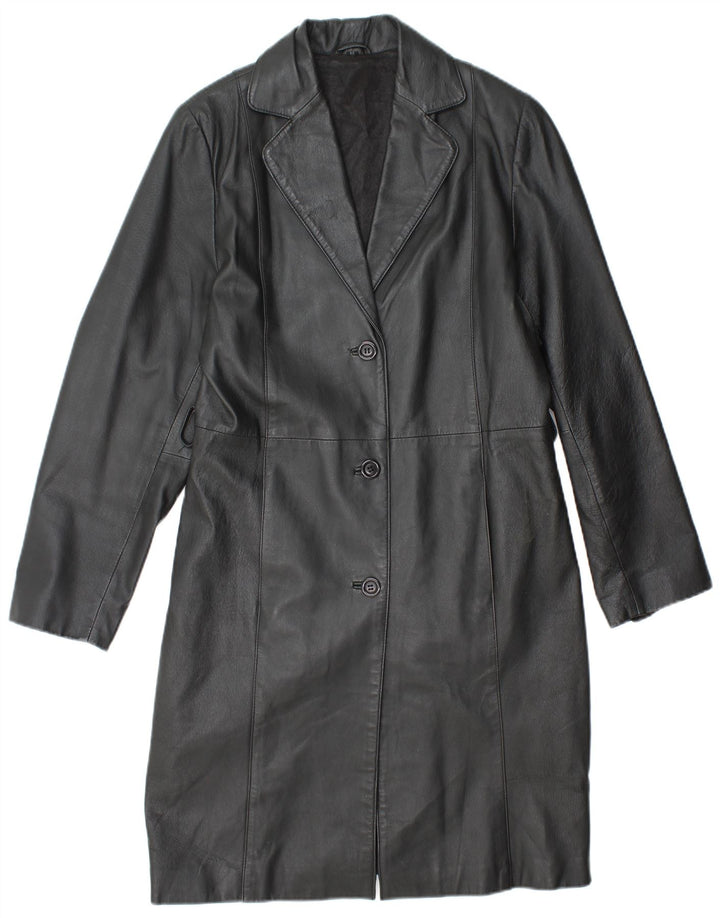 VINTAGE Γυναικείο Δερμάτινο Παλτό UK 14 Medium Black Leather