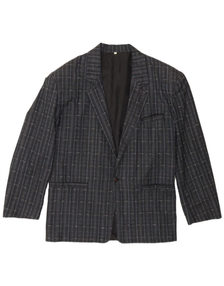 Vintage ανδρικό σακάκι 1 κουμπιού σακάκι UK 40 Large Navy Blue Check Polyester