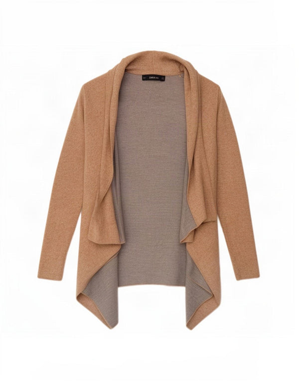 Zara Γυναικείο Ασύμμετρο Ανοιχτό Ζακέτα UK 10 Small Beige