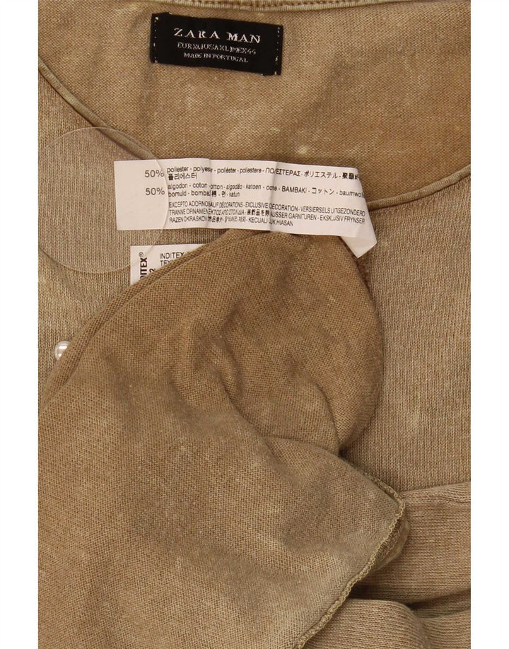 Zara Ανδρικό T-Shirt Top XL Beige Flecked Polyester