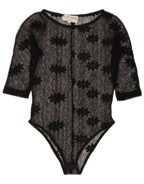 Vintage γυναικείο κορμάκι See Through Lace IT 42 Medium Black Floral