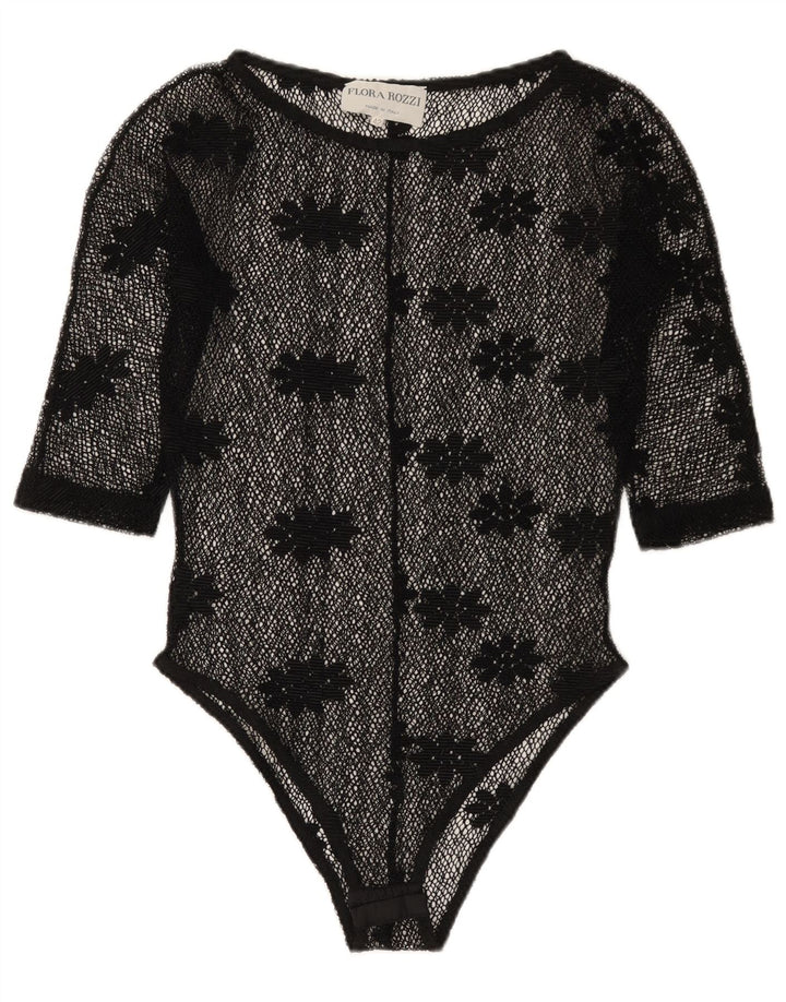 Vintage γυναικείο κορμάκι See Through Lace IT 42 Medium Black Floral