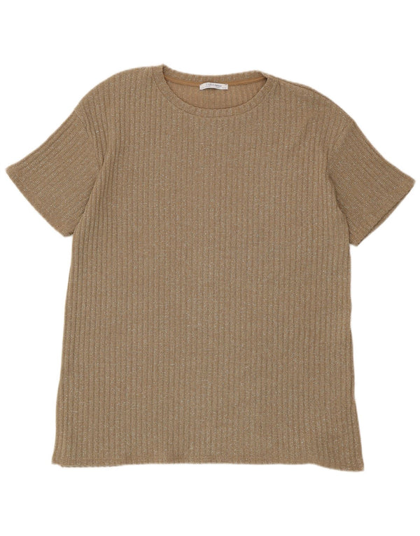 Zara Γυναικείο T-Shirt Trafaluc Top UK 16 Large Brown Flecked Polyester