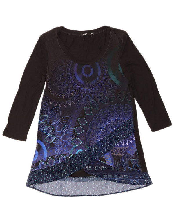 Desigual Womens Graphic 3/4 Sleeve Tunic Dress UK 6 XS Black Geometric