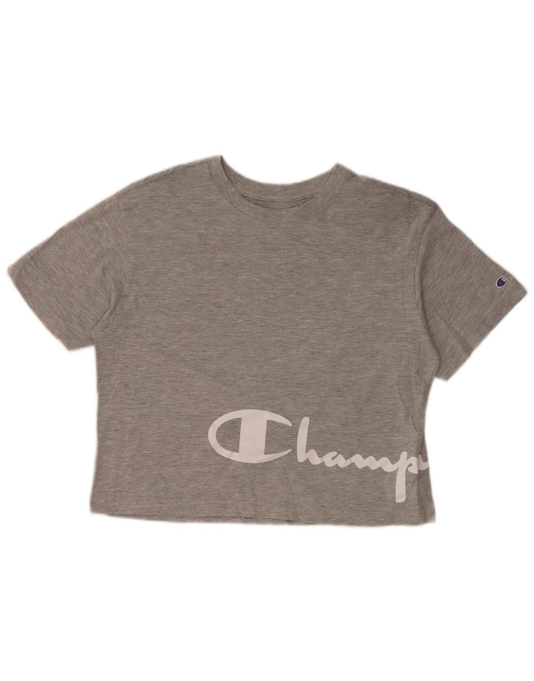 CHAMPION Γυναικείο Crop γραφικό T-shirt Top 10 Μικρό Γκρι βαμβακερό