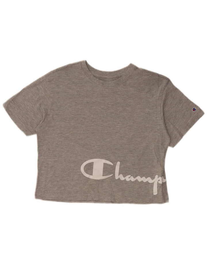 CHAMPION Γυναικείο Crop γραφικό T-shirt Top 10 Μικρό Γκρι βαμβακερό