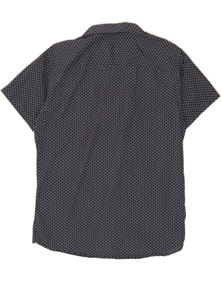 JACK & JONES Mens Slim Short Sleeve Shirt Large Navy Blue Spotted Vintage Jack & Jones and Second-Hand Jack & Jones from Messina Hembry 