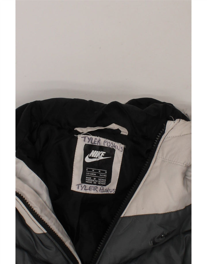 NIKE Boys Hooded Padded Jacket 5-6 Years Medium  Black Colourblock Vintage Nike and Second-Hand Nike from Messina Hembry 