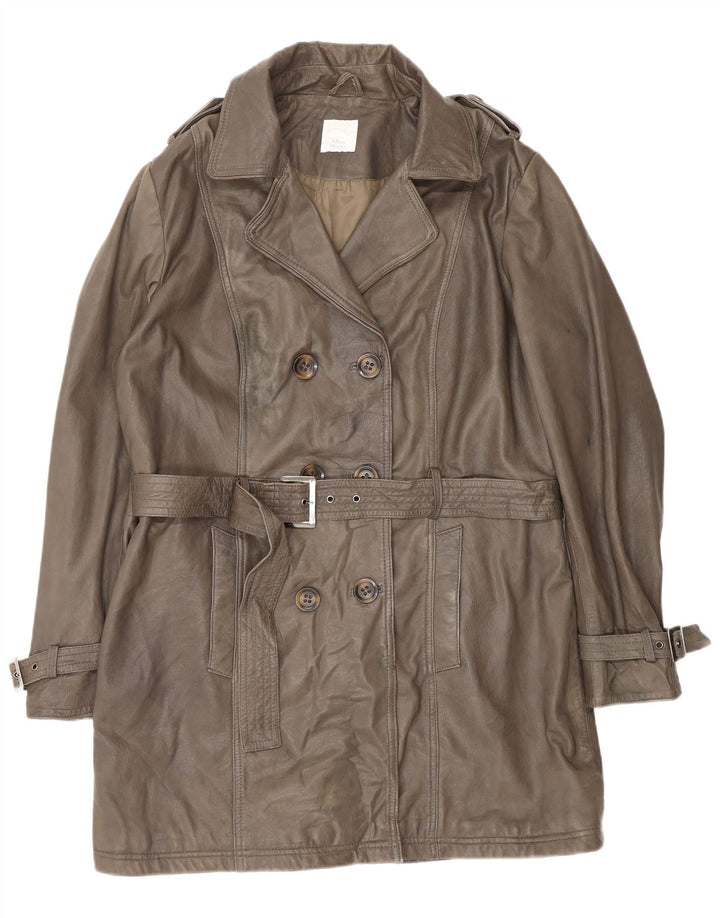 ALBA MODA Γυναικείο Στρατιωτικό Δερμάτινο Παλτό UK 20 2XL Καφέ Δερμάτινο