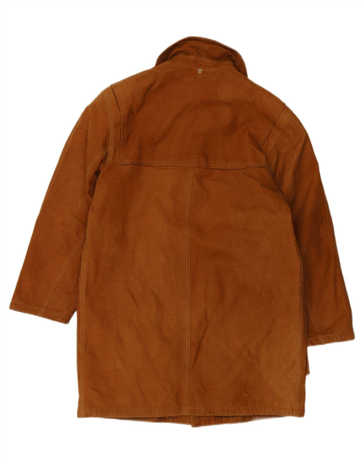 VINTAGE Womens Leather Oversized Duffle Coat UK 16 Large  Brown Leather