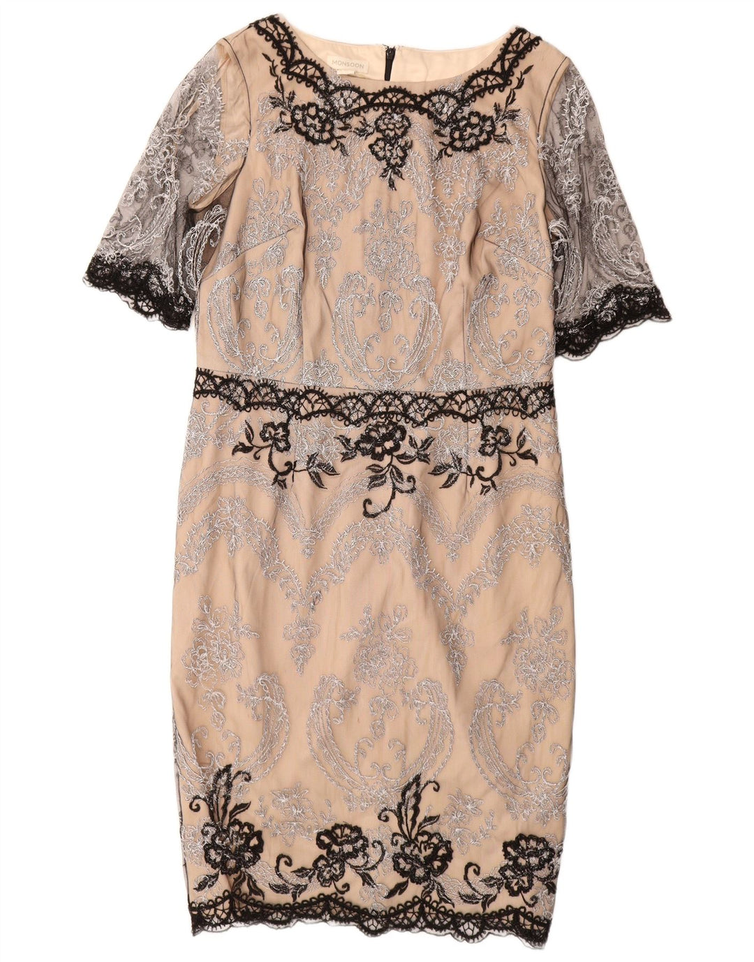 Γυναικείο φόρεμα με δαντέλα MONSOON UK 14 Large Beige Paisley Nylon