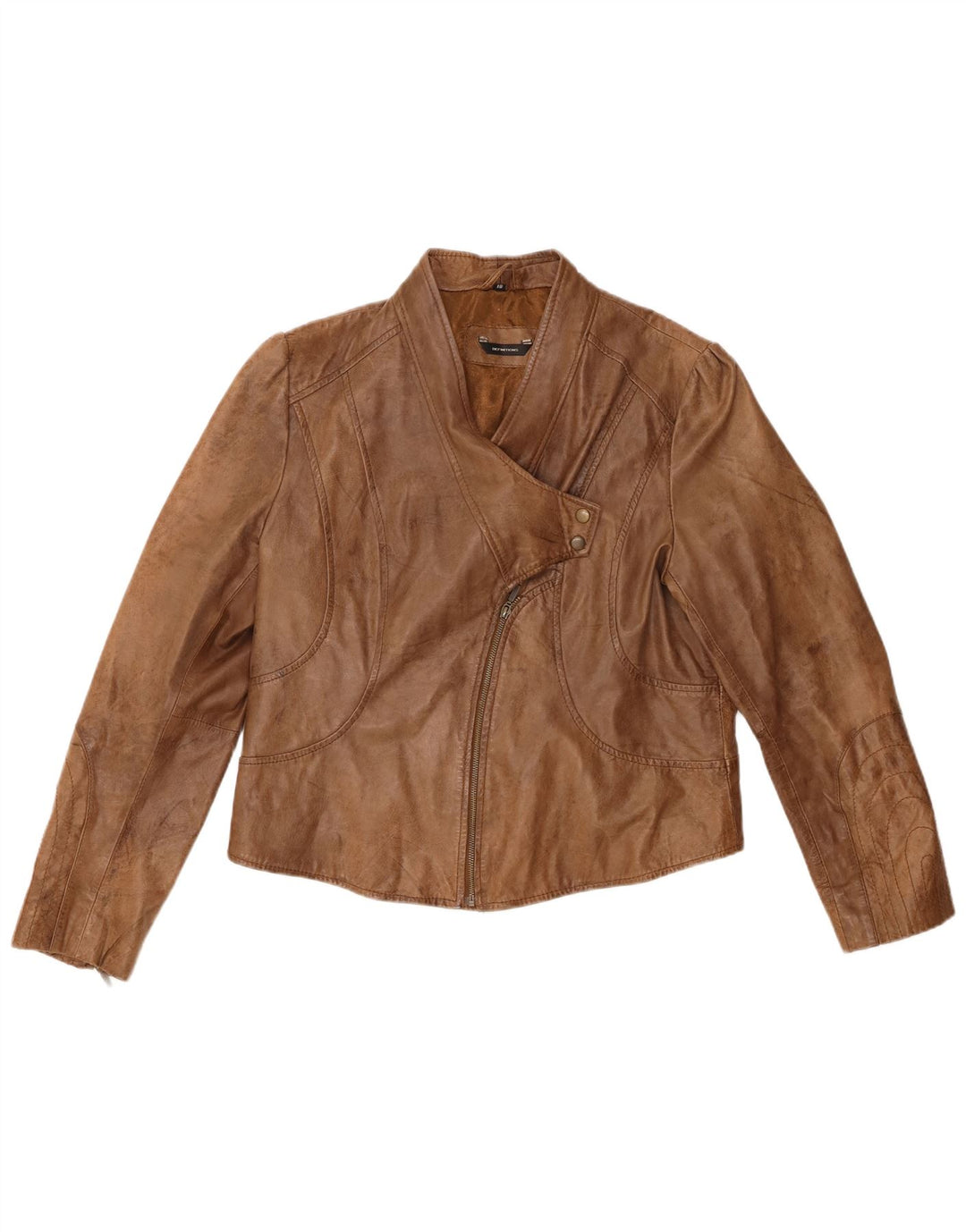 VINTAGE Γυναικείο Crop Δερμάτινο Μπουφάν Biker UK 18 XL Καφέ Δερμάτινο