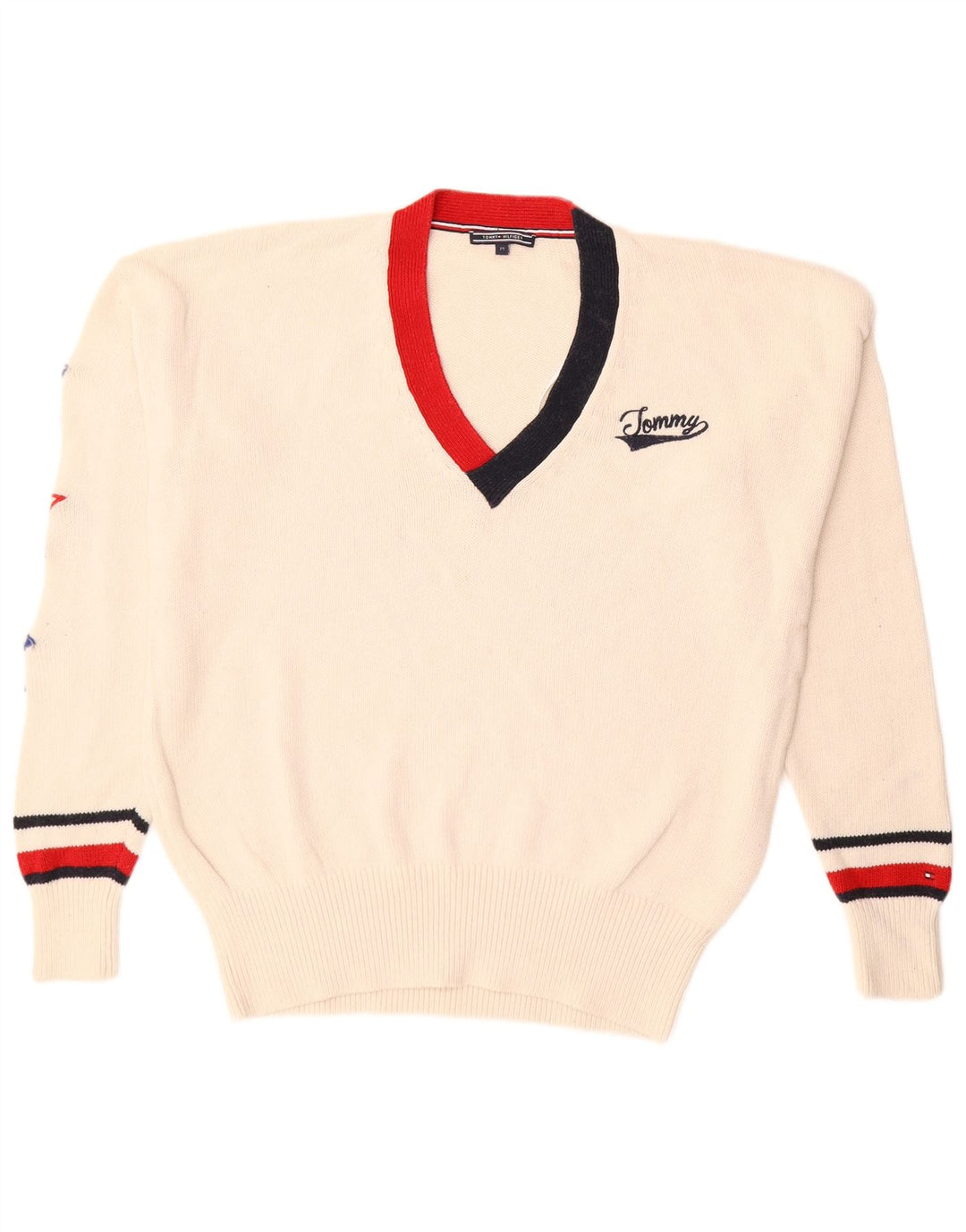 Ανδρικό πουλόβερ Tommy Hilfiger με V λαιμόκοψη, βαμβακερό, μεσαίο σε λευκό