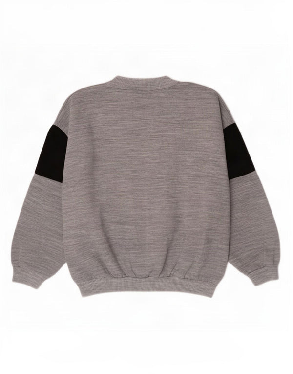 Vintage γυναικείο γραφικό φούτερ Jumper UK 14 Medium Grey Colourblock
