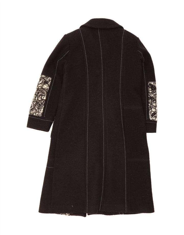 VINTAGE Womens Abstract Pattern Overcoat IT 44 Medium Black Colourblock Vintage Vintage and Second-Hand Vintage from Messina Hembry 