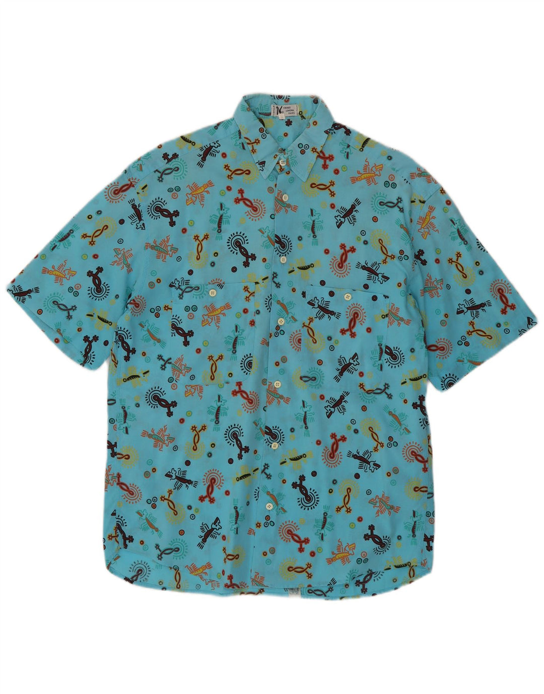 Ανδρικό πουκάμισο Firenze Abstract Pattern Κοντό μανίκι Μέγεθος 39 15 1/2 Medium Blue