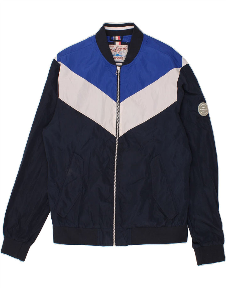 JACK & JONES Mens Tracksuit Top Jacket Large Navy Blue Colourblock Vintage Jack & Jones and Second-Hand Jack & Jones from Messina Hembry 
