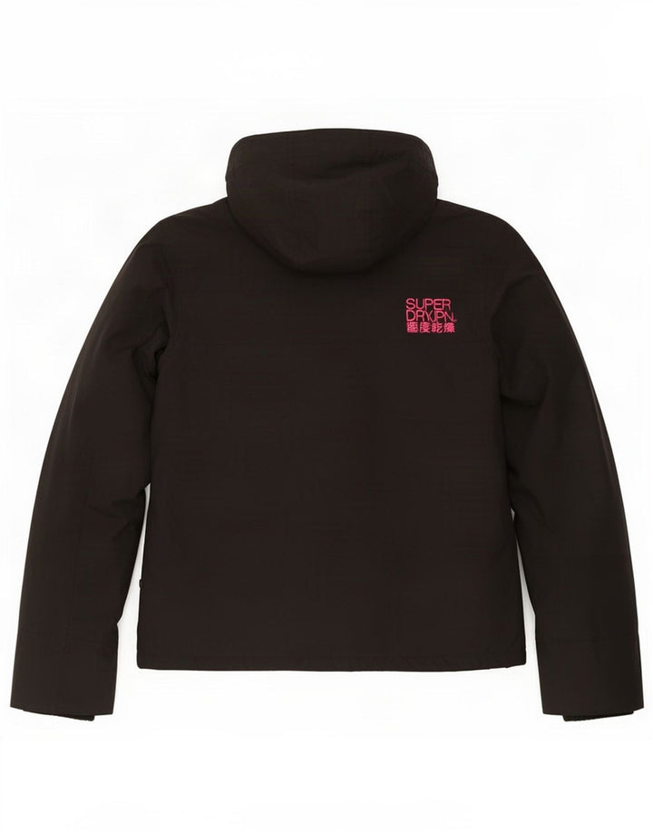 Superdry γυναικείο μπουφάν με κουκούλα αντιανεμικό UK 14 Medium μαύρο νάιλον