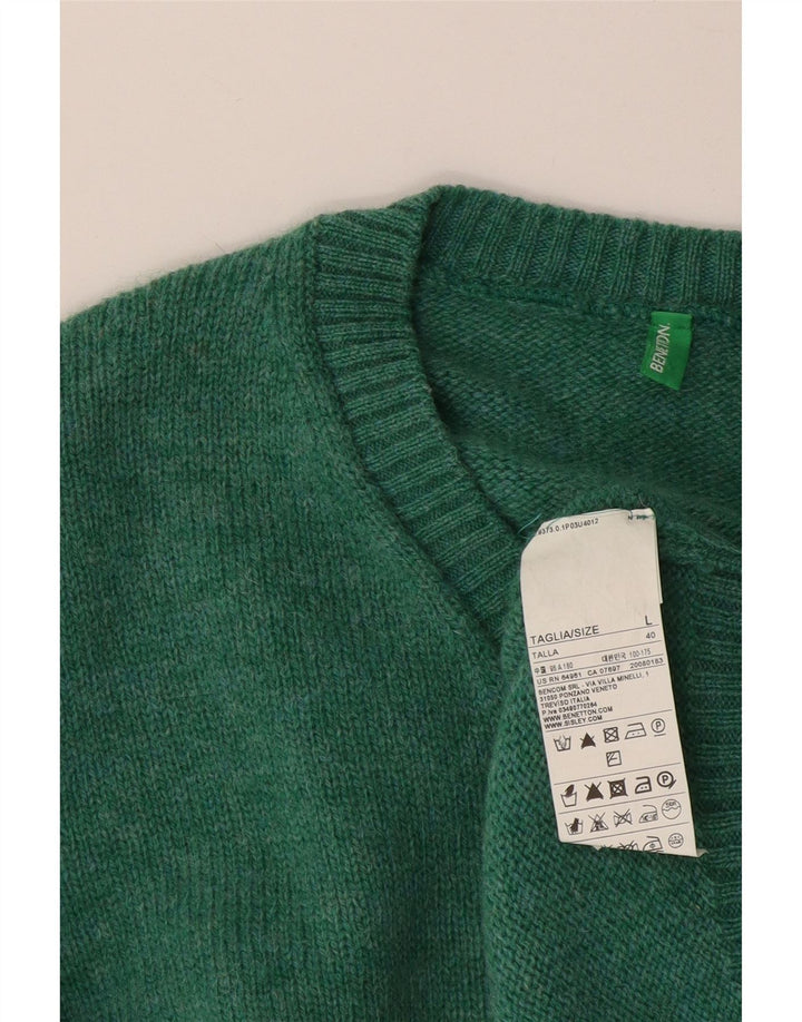 Ανδρικό πουλόβερ Benetton με λαιμόκοψη με λαιμόκοψη μεγάλο πράσινο μαλλί