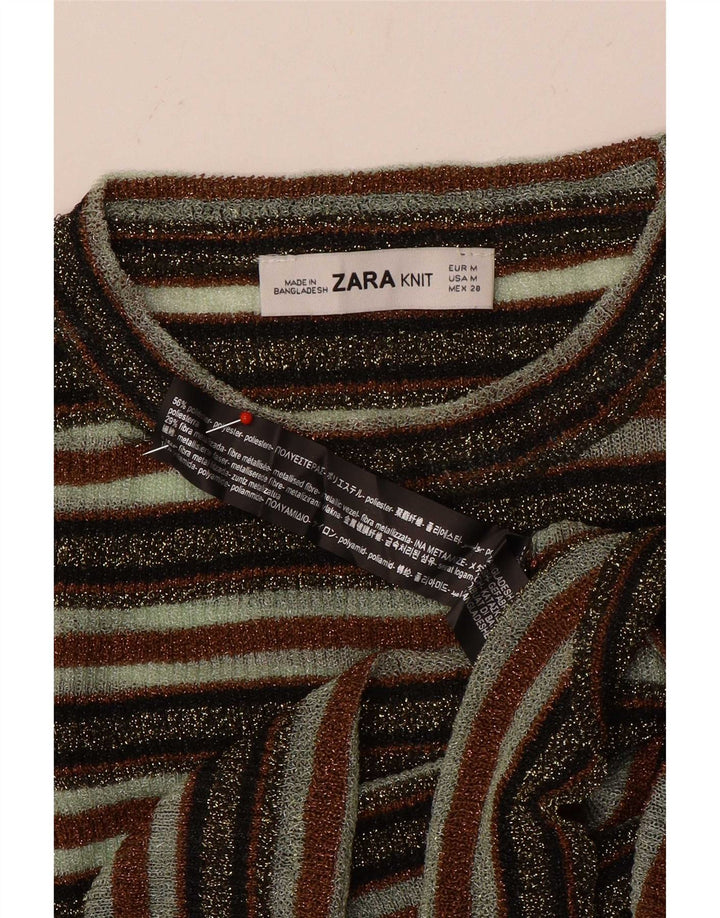 Zara Γυναικείο Crop Top Μακρυμάνικο UK 12 Medium πολύχρωμο ριγέ