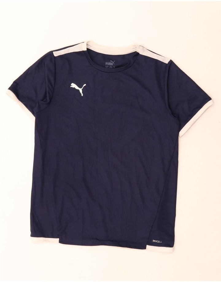 Puma Boys T-shirt Top 11-12 Years Navy Blue Colorblock Polyester
