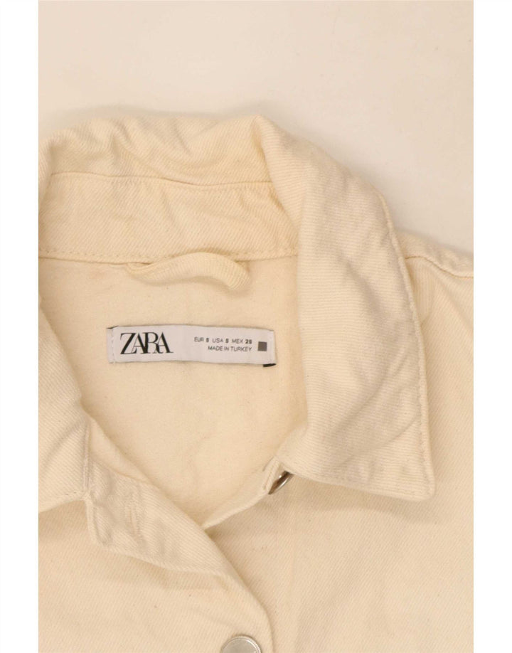 Zara Γυναικείο Crop Oversized Τζιν μπουφάν UK 10 Small White