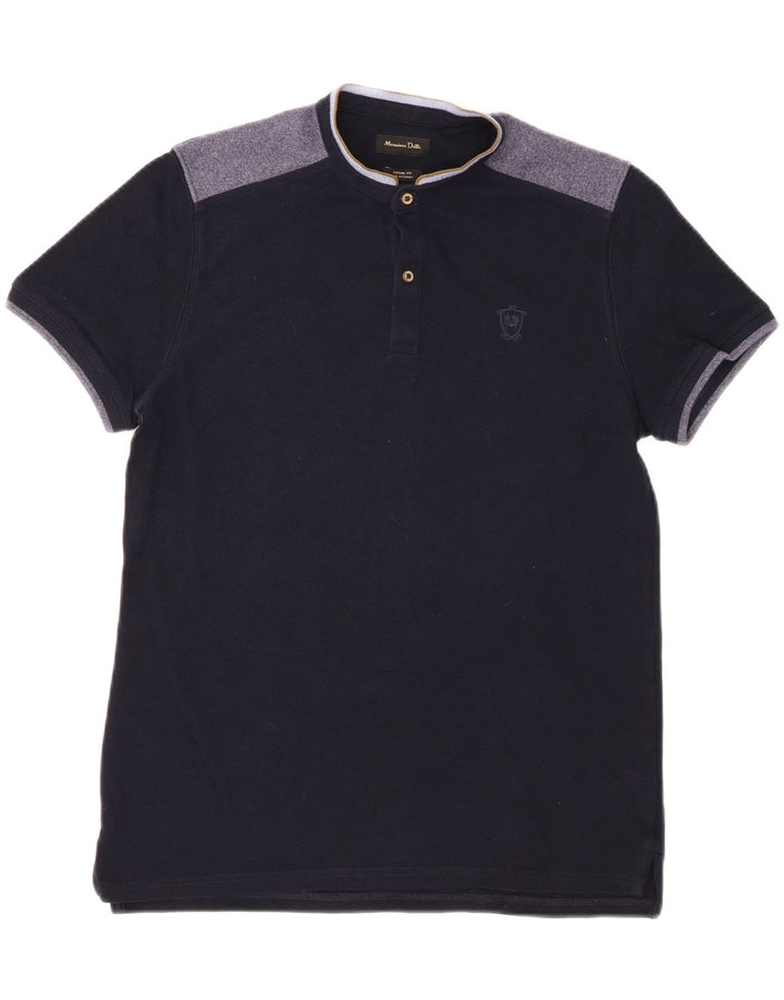 MASSIMO DUTTI Mens Casual Fit Polo Shirt Medium Navy Blue Colourblock Vintage Massimo Dutti and Second-Hand Massimo Dutti from Messina Hembry 