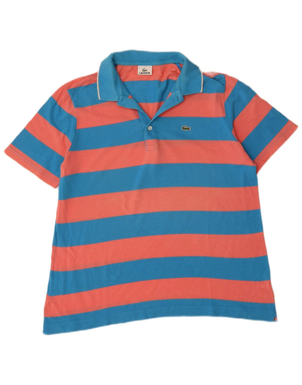 Lacoste Mens Polo Shirt Size 6 XL Blue Striped Cotton