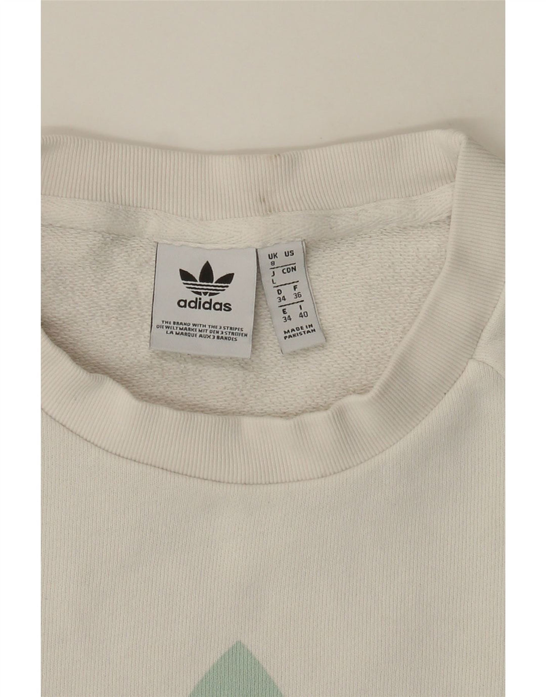 ADIDAS Womens Oversized Graphic Sweatshirt Jumper UK 8 Small White Vintage Adidas and Second-Hand Adidas from Messina Hembry 