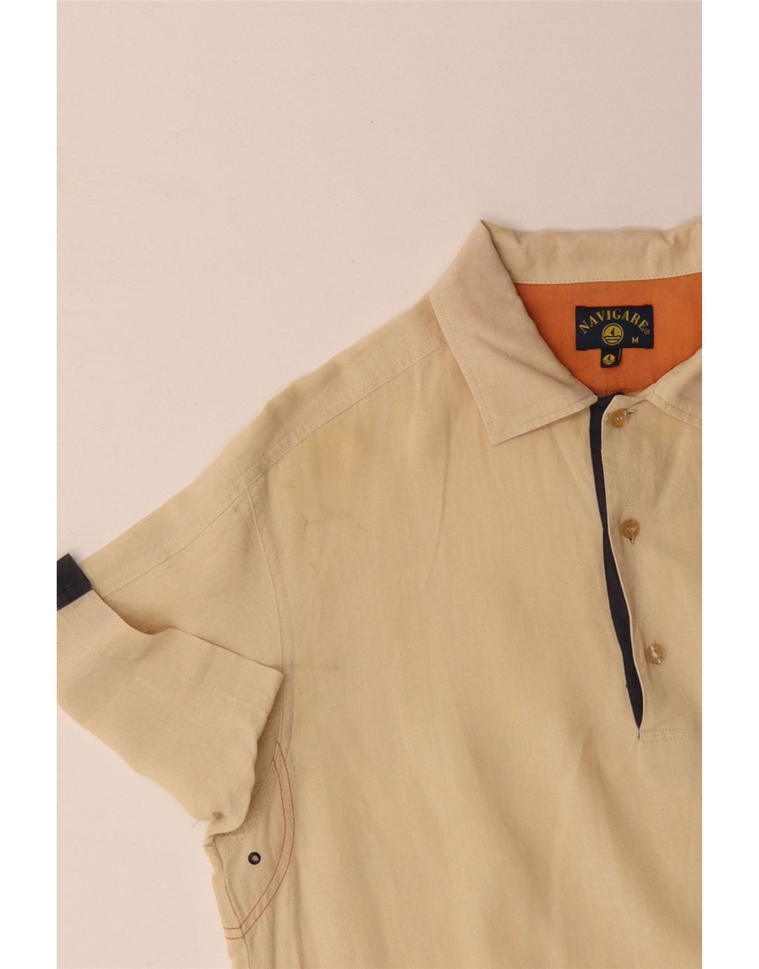 Ανδρικό κοντομάνικο πουλόβερ πουκάμισο NAVIGARE, μεσαίο κίτρινο χρώμα, βαμβακερό