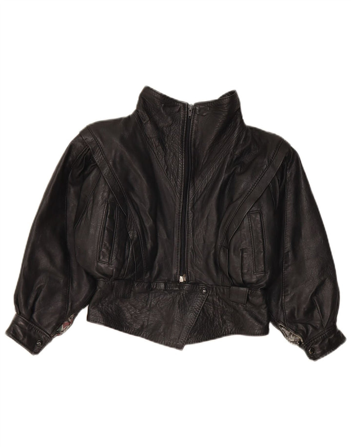 Vintage Girls Leather Jacket 7-8 Years Medium Black Leather