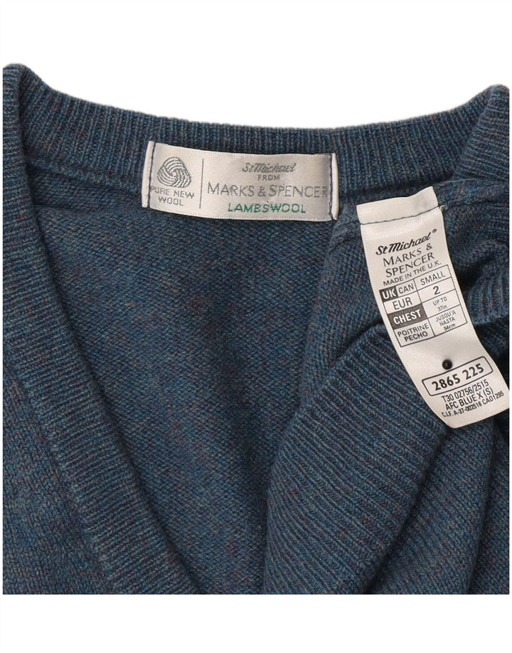 Marks & Spencer Ανδρικό πουλόβερ με λαιμόκοψη με V λαιμόκοψη Μικρό μπλε αρνίσιο μαλλί