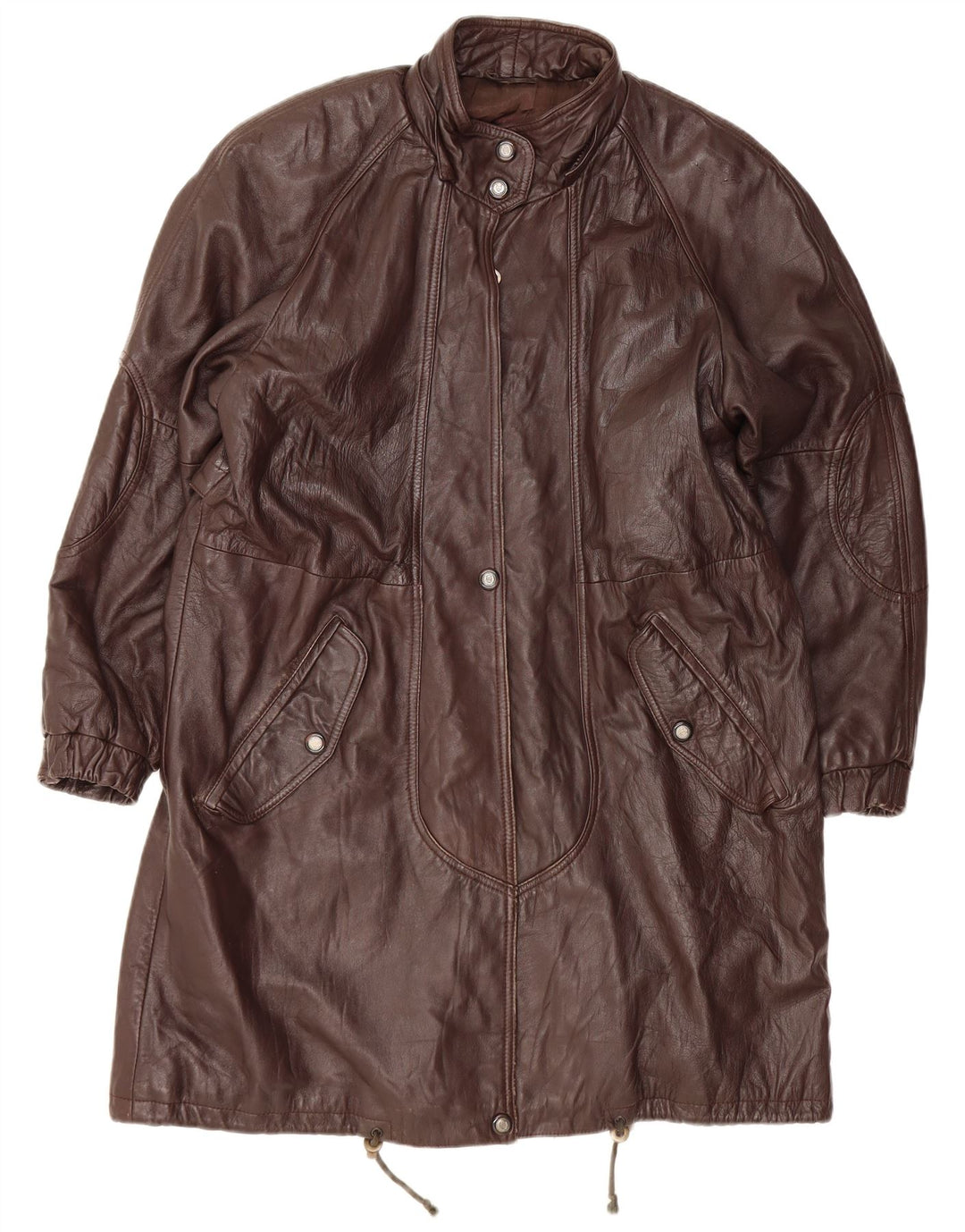 VINTAGE Γυναικείο Δερμάτινο Παλτό UK 14 Μεγάλο Καφέ Δερμάτινο