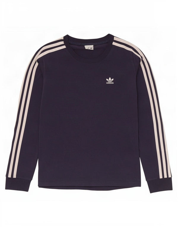 Adidas Γυναικείο τοπ μακρυμάνικο UK 10 Small Navy Blue βαμβακερό