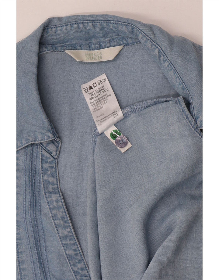 MARKS & SPENCER Γυναικείο κοντομάνικο πουκάμισο UK 14 μεγάλο μπλε Lyocell