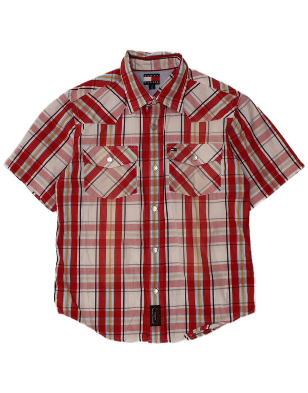 Μπλουζάκι Tommy Hilfiger Boys κοντομάνικο 6-7 ετών XL Red Check Cotton
