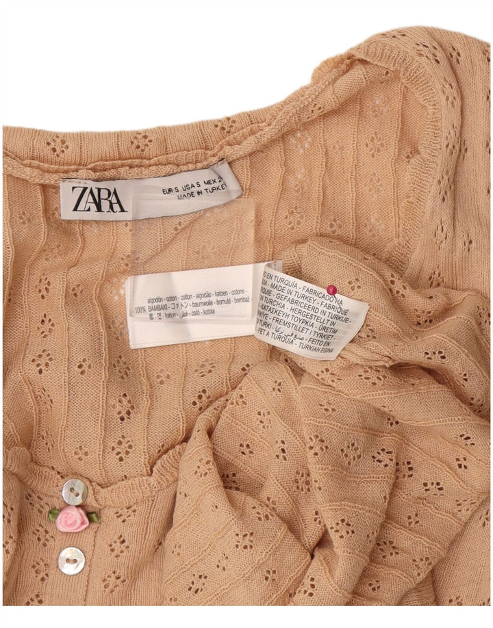 Zara Γυναικείο τοπ μακρυμάνικο UK 10 Small Beige βαμβακερό