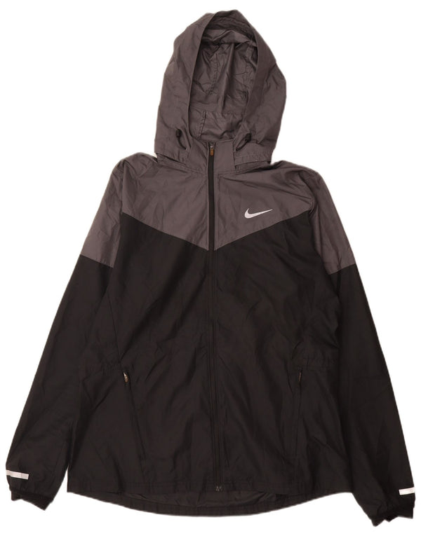 Ανδρικό μπουφάν βροχής με κουκούλα Nike UK 40 Large Black Colourblock Polyester