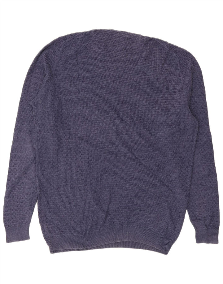 MASSIMO DUTTI Ανδρικό πουλόβερ με λαιμόκοψη XL Μπλε βαμβακερό
