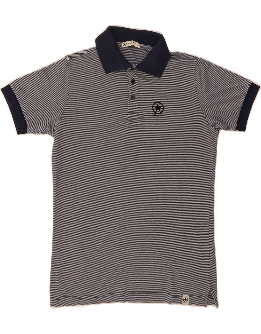 CONVERSE Mens Polo Shirt Large Navy Blue Pinstripe Cotton Vintage Converse and Second-Hand Converse from Messina Hembry 