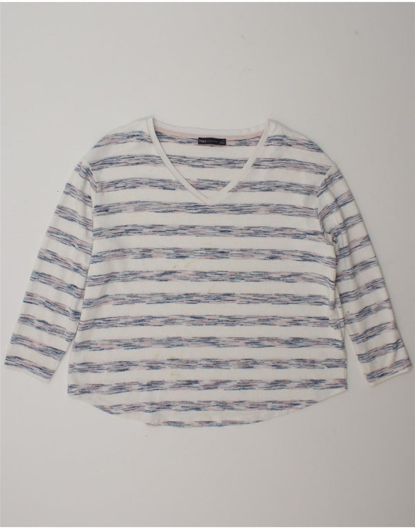Marks & Spencer Γυναικεία μπλούζα μακρυμάνικη UK 18 XL Λευκή ριγέ βισκόζη