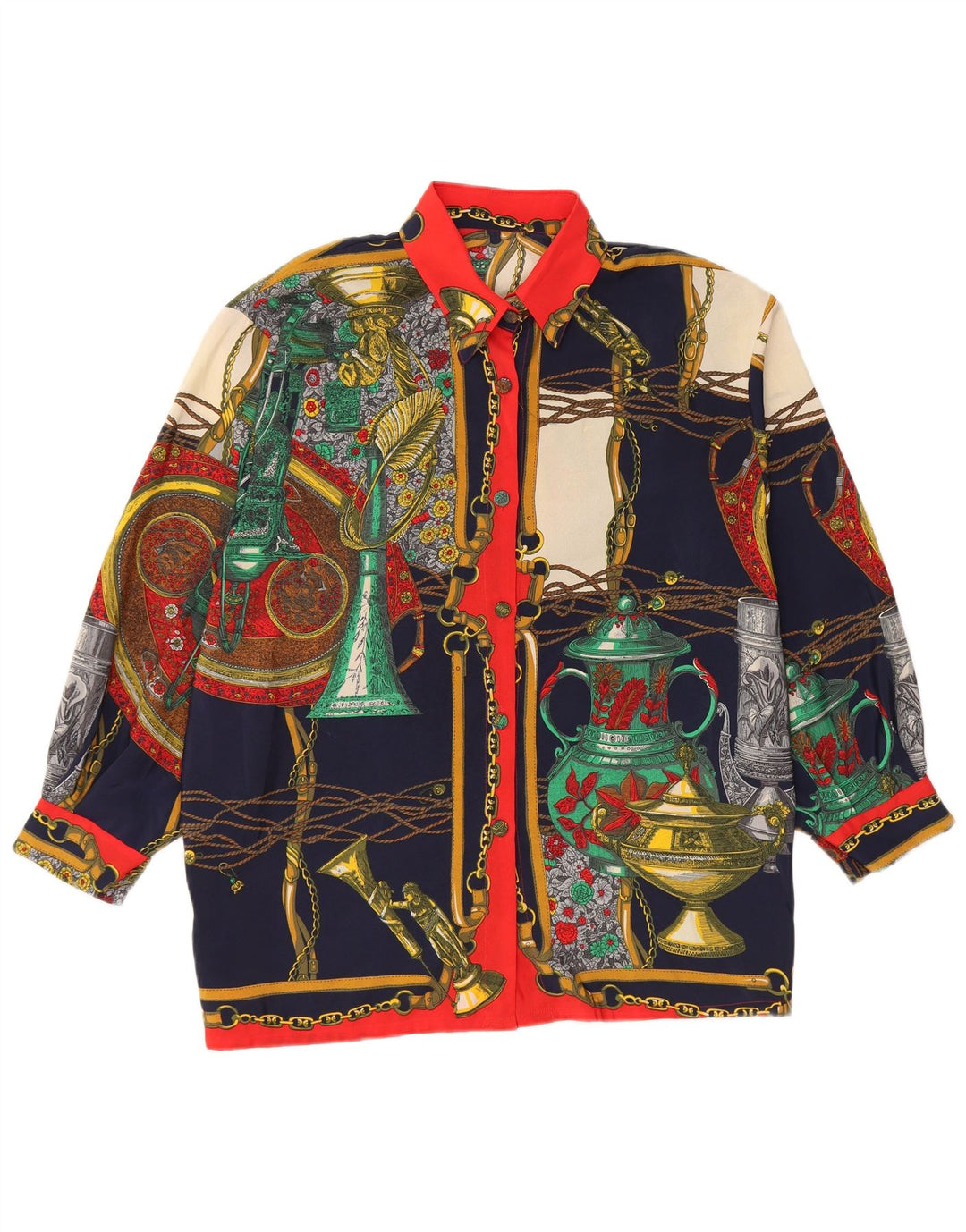 VINTAGE Γυναικείο πουκάμισο Abstract Pattern Μπλούζα UK 14 Medium πολύχρωμο