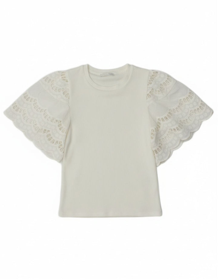 Zara Γυναικεία μπλούζα μπλούζας Crop Top UK 8 Small White Viscose