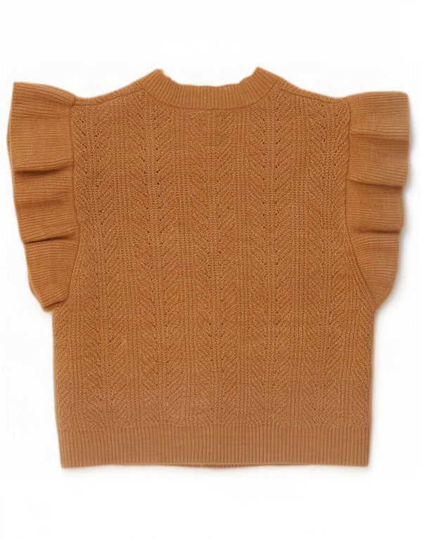 Zara Girls Short Sleeve Open Cardigan Sweater 13-14 Years Brown Polyester