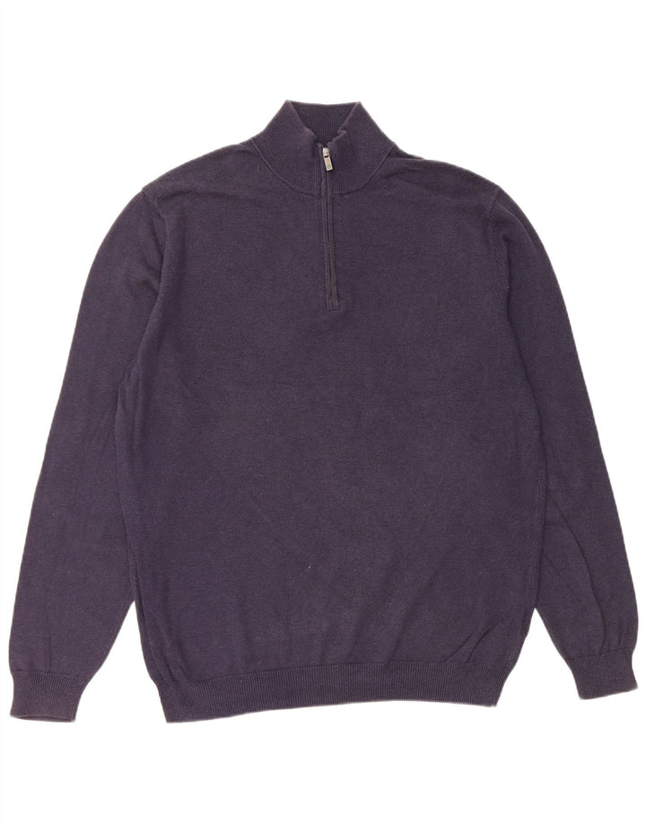 MASSIMO DUTTI Ανδρικό πουλόβερ με λαιμόκοψη με φερμουάρ μεγάλο μπλε βαμβακερό